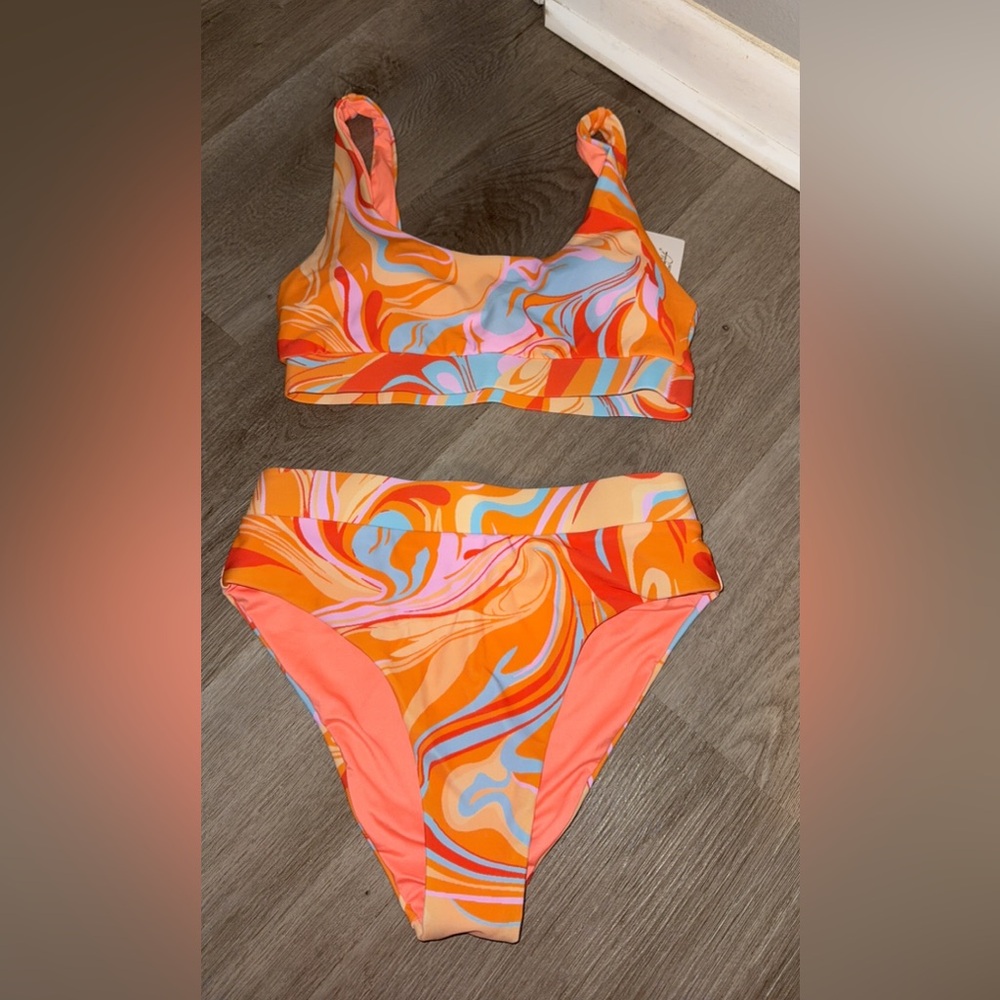 Beach joy orange bikini high waisted swimsuit